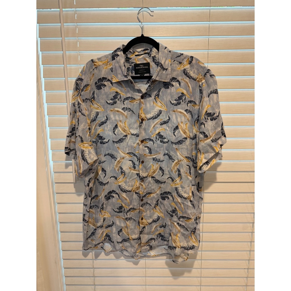 Rodd‎ & Gunn Mens 2XL Blue Banana Leaf Print 100% Linen Sports Fit Shirt Italy